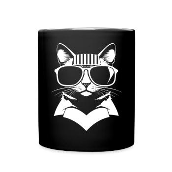 Drôle de chat avec des lunettes de soleil Chaton Sunglas Cats - Mug uni - noir - Devant