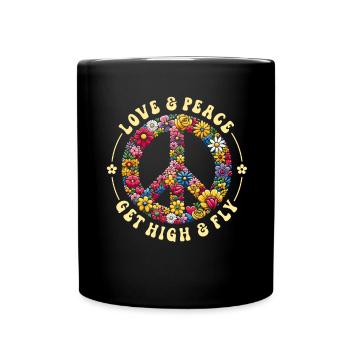 des années 70 Flower Power Hippie amour paix - Mug uni - noir - Devant