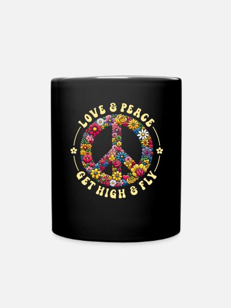 70er Jahre Flower Power Hippie Love Peace - Tasse einfarbig - Schwarz