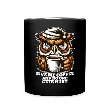 Owl Coffee Tired Gift - Full Colour Mug - black - Front