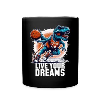 Basketball T-Rex Dinosaurier Träume Geschenk - Tasse einfarbig - Schwarz - Vorne