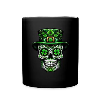 Sugar Skull Irish Irland Kleeblatt St Patricks Day - Tasse einfarbig - Schwarz - Vorne