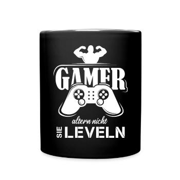 gamer funny sayings level gaming fitness strong - Full Colour Mug - black - Front