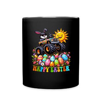 Monster Truck Boys Easter Basket Easter Bunny Merry - Full Colour Mug - black - Front