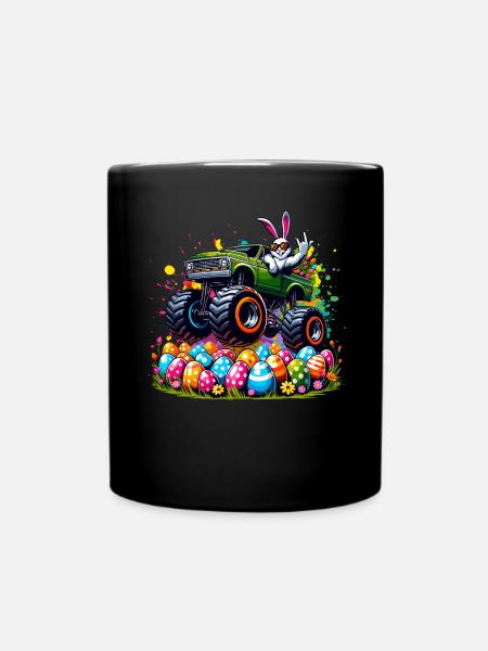 Monster Truck Boys Easter Basket Easter Bunny Merry - Full Colour Mug - black