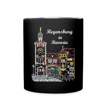 Regensburg, Brückturm, Bayern - Tasse einfarbig - Schwarz - Vorne