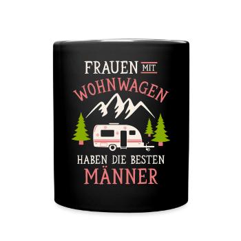 Camping Frauen Wohnwagen Camper Campingplatz - Tasse einfarbig - Schwarz - Vorne