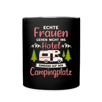 Camping Frauen Wohnmobil Camper Campingplatz - Tasse einfarbig - Schwarz - Vorne