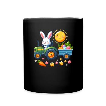 Tractor, Farmer, Easter Basket, Easter Bunny, Happy Easter - Full Colour Mug - black - Front
