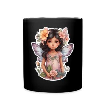 Little fairy with flowers - Full Colour Mug - black - Front