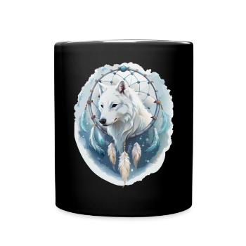 Wolf im Traumfänger - Mystisches Design. - Tasse einfarbig - Schwarz - Vorne