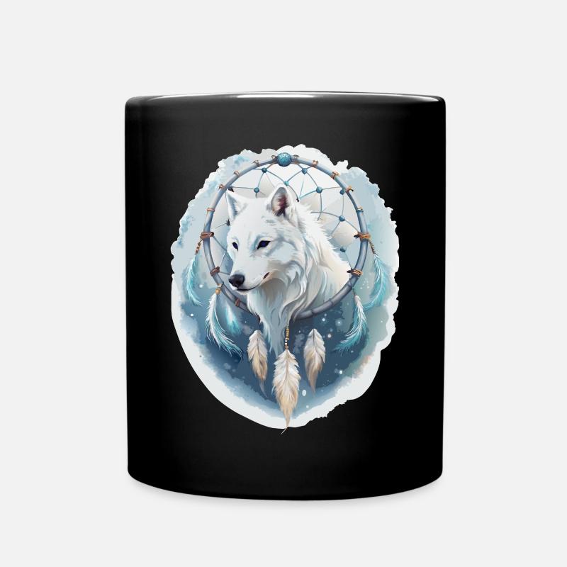 Loup dans un attrape-rêves - Design mystique. - Mug uni - noir