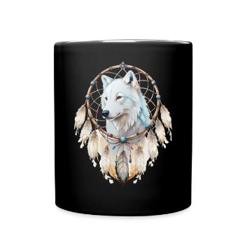 Wolf in einem Traumfänger-Mystisches Wolfs Design - Tasse einfarbig - Schwarz - Vorne