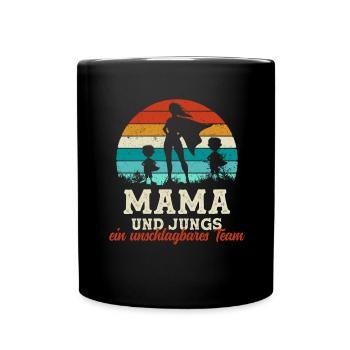 Team Super Mama Zwei Söhne Jungs Muttertag Kinder - Tasse einfarbig - Schwarz - Vorne
