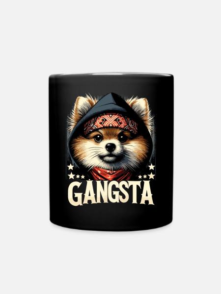 Petit cadeau de chien Spitz Gangsta Gangster - Mug uni - noir