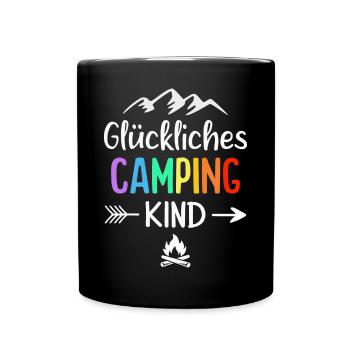 Glückliches Camping Kind Campingplatz Camper - Tasse einfarbig - Schwarz - Vorne
