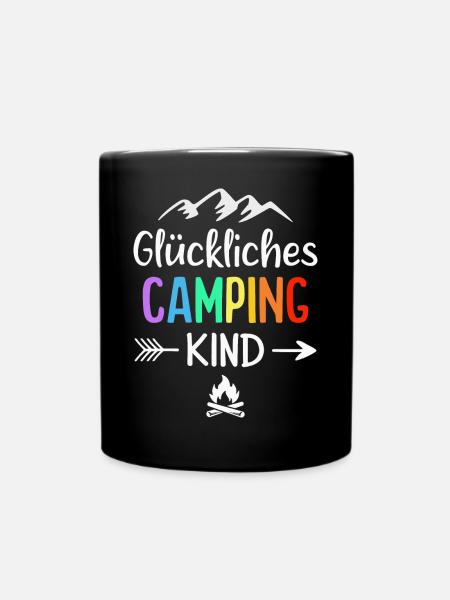Glückliches Camping Kind Campingplatz Camper - Tasse einfarbig - Schwarz