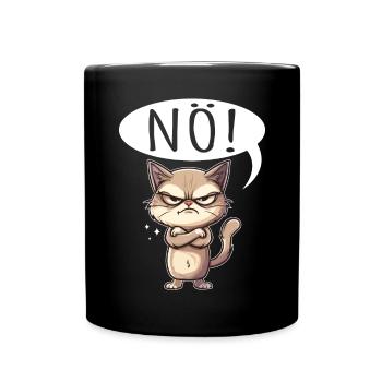 Coole Katze NÖ lustiger Spruch grummelig - Tasse einfarbig - Schwarz - Vorne
