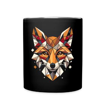 Motif polygonal coloré et géométrique de tête de renard - Mug uni - noir - Devant