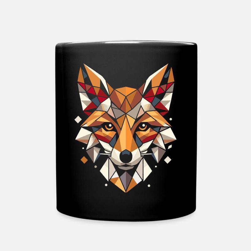 Bunter, geometrischer Fuchskopf- Polygonen Motiv - Tasse einfarbig - Schwarz