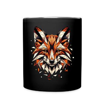 Motif polygonal coloré et géométrique de tête de renard - Mug uni - noir - Devant