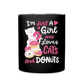 Donut und Katzenliebhaber - Tasse einfarbig - Schwarz - Vorne