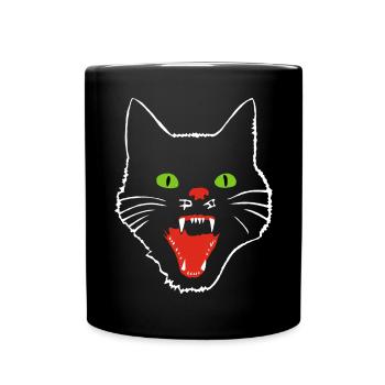 Terrifying cat with green eyes - Full Colour Mug - black - Front