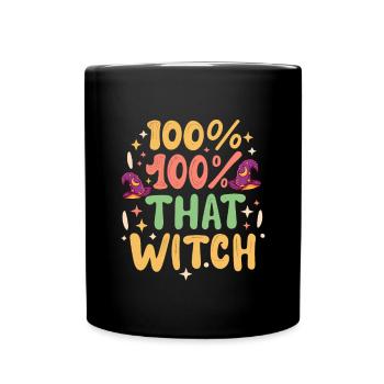 Halloween, kompromisslos 100% diese Hexe - Tasse einfarbig - Schwarz - Vorne