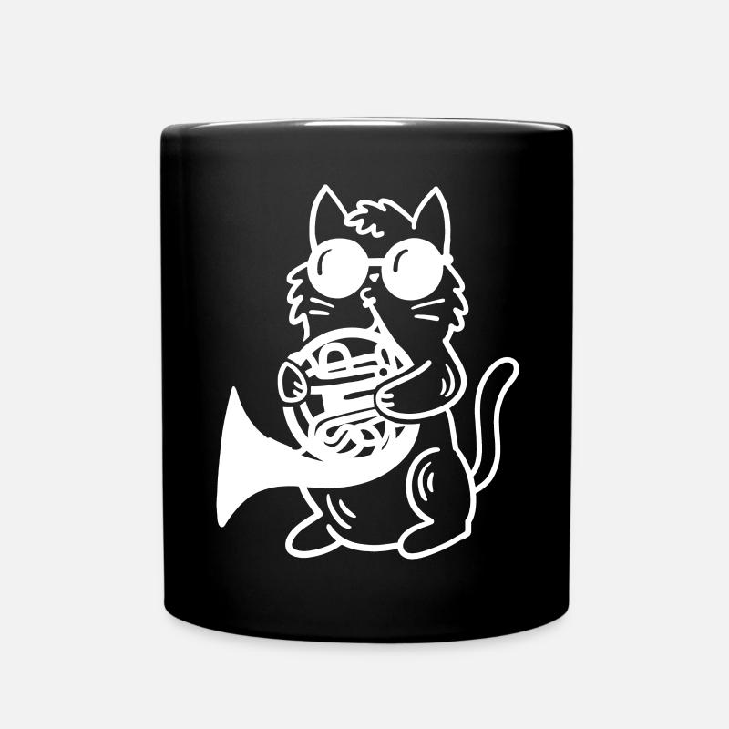 Katze spielt Waldhorn - Tasse einfarbig - Schwarz