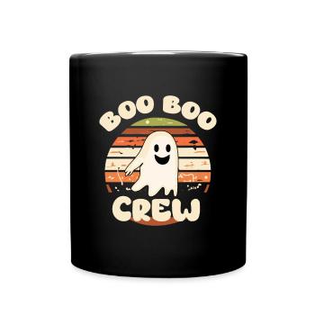 Halloween, Boo Boo Crew, lächelnder Geist - Tasse einfarbig - Schwarz - Vorne