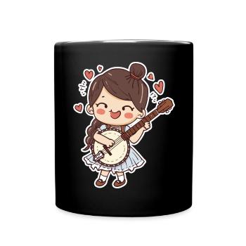Banjospielerin Comic Stil - Tasse einfarbig - Schwarz - Vorne