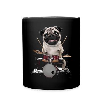 Mops Schlagzeug - Tasse einfarbig - Schwarz - Vorne