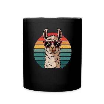 Retro Style Alpaca with Sunglasses Funny Animal - Full Colour Mug - black - Front