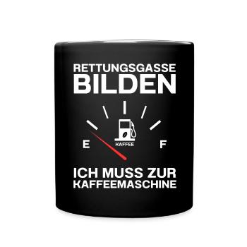 Rettungsgasse Kaffee Kaffetrinker Kaffeebohne - Tasse einfarbig - Schwarz - Vorne