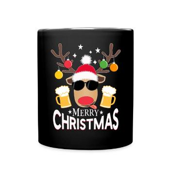 Cooles Rentier Sonnenbrille Bier Frohe Weihnachten - Tasse einfarbig - Schwarz - Vorne