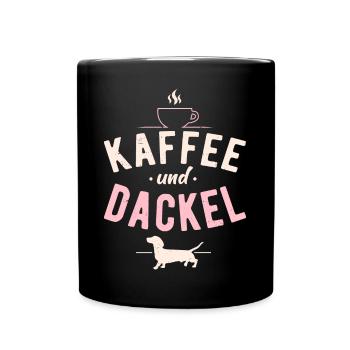 Kaffee und Dackel Hunde Spruch Dachshund Teckel - Tasse einfarbig - Schwarz - Vorne