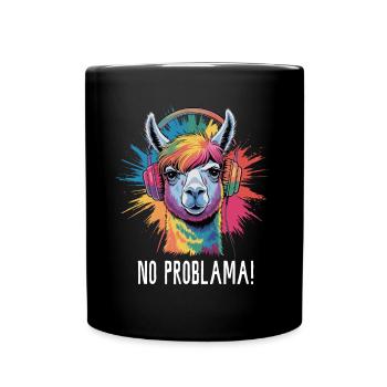 Retro Style Alpaca With Headphones Funny Llama - Full Colour Mug - black - Front