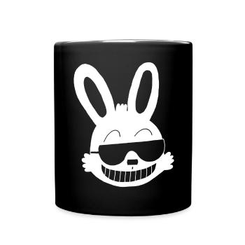 White rabbit showing off - Full Colour Mug - black - Front