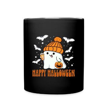 Joyeux Halloween Fantôme Kawaii Jack-o'-lantern Thé - Mug uni - noir - Devant