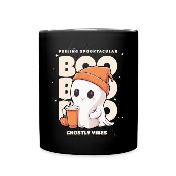 Halloween Kostüm, kleines Gespenst, Geist, Kürbis - Tasse einfarbig - Schwarz - Vorne