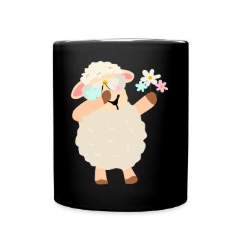 Blumenkranz Schaf Illustration - Tasse einfarbig - Schwarz - Vorne
