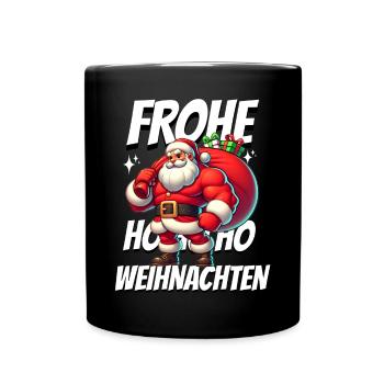 Muskel Weihnachtsmann Frohe Weihnachten - Tasse einfarbig - Schwarz - Vorne