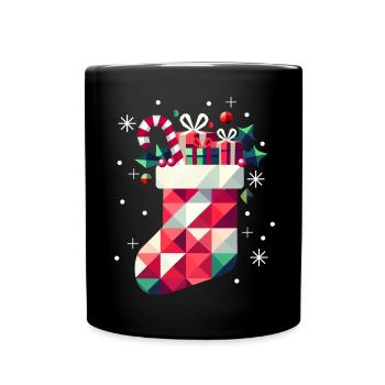 Bunter Weihnachtsstrumpf voller Geschenke - Tasse einfarbig - Schwarz - Vorne