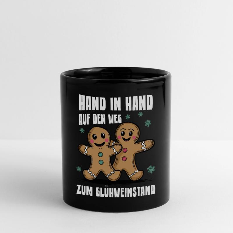 Hand in Hand lustiger Spruch Glühwein Pullover Tasse einfarbig