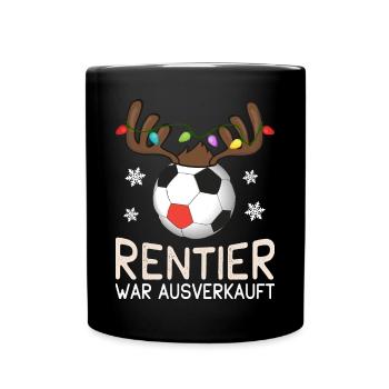 Rentier war Ausverkauft Fußball Weihnachten - Tasse einfarbig - Schwarz - Vorne