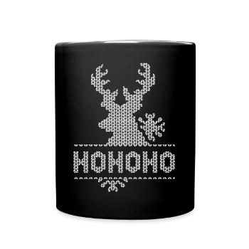 hohoho pixel Elch Weihnachten Schnee Symbol retro - Tasse einfarbig - Schwarz - Vorne