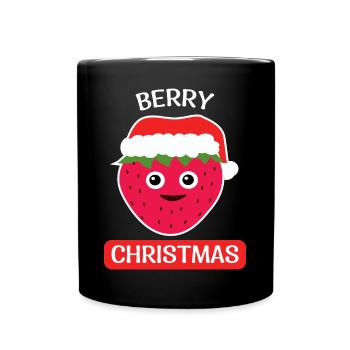 BERRY CHRISTMAS Weihnachten Erdbeere - Tasse einfarbig - Schwarz - Vorne
