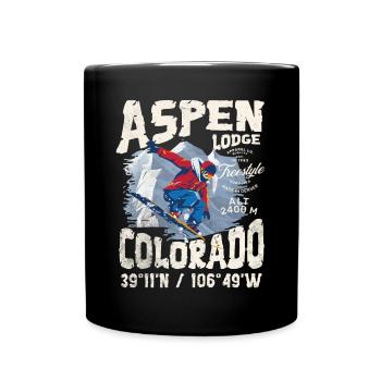 Snowy Mountain Skier - Full Colour Mug - black - Front