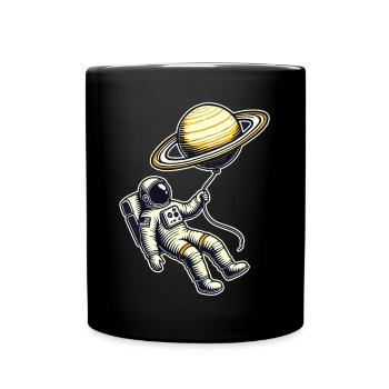 Floating with Saturn – Astronaut Balloon Design - Full Colour Mug - black - Front