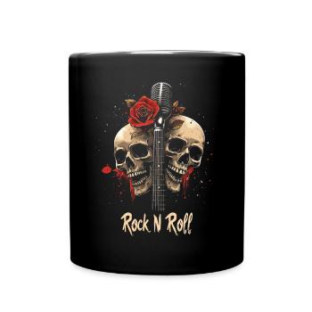 Rock N Roll Skull Electric Guitar Rose Music Rocker - Full Colour Mug - black - Front